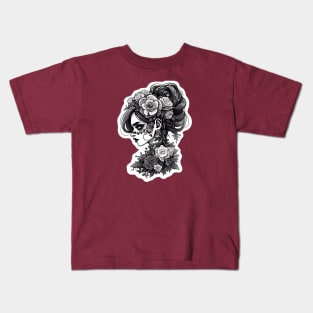 Black and White Cute Zombie Girl Kids T-Shirt